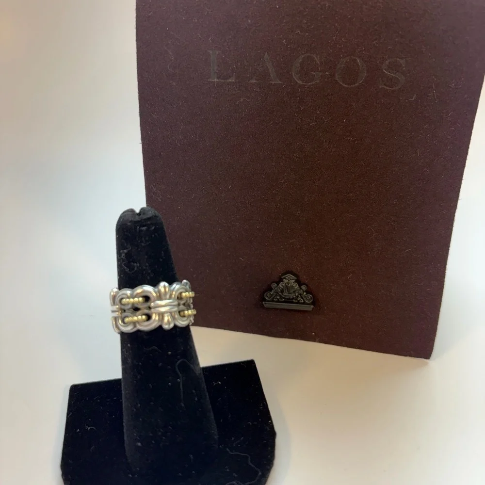 Lagos Caviar 18K Gold and Sterling Silver Women's Ring Size 6 3/4